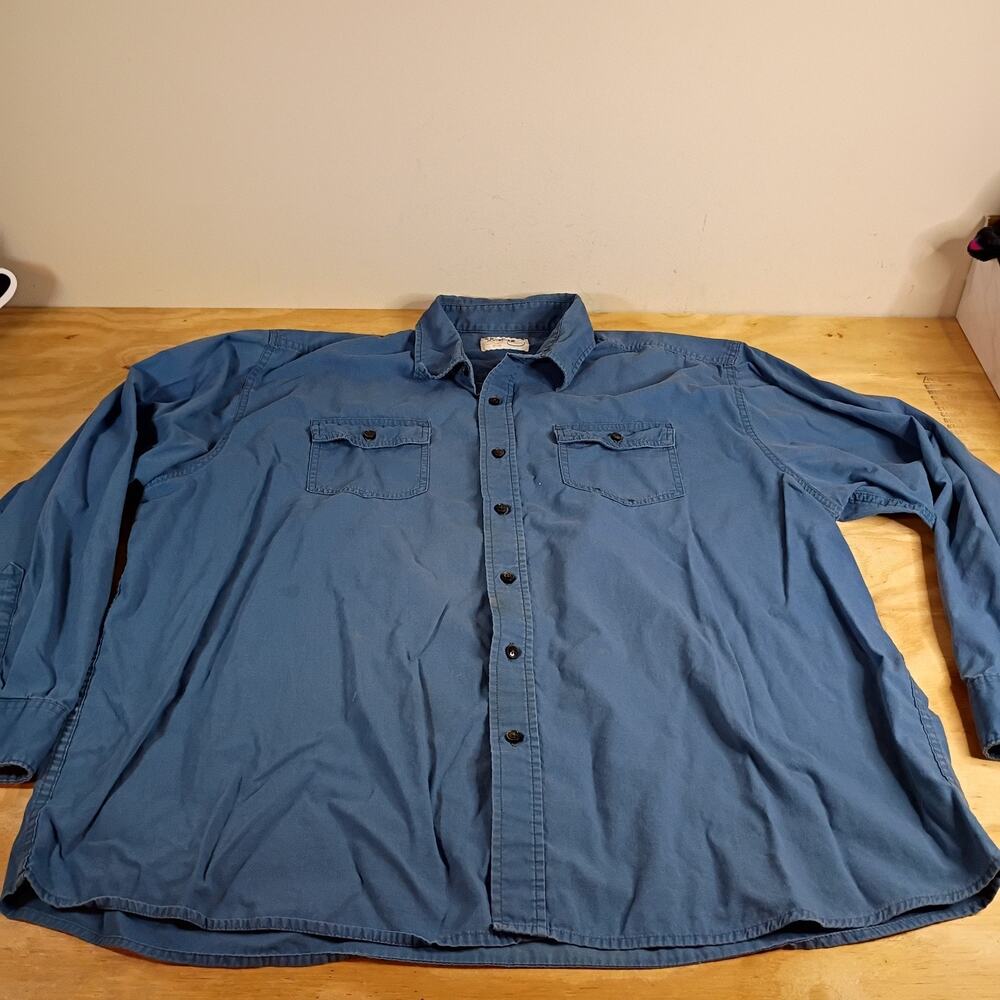 Wrangler Men's 3XL Blue 100% Cotton Button Down Long Sleeve Work Shirt Pockets